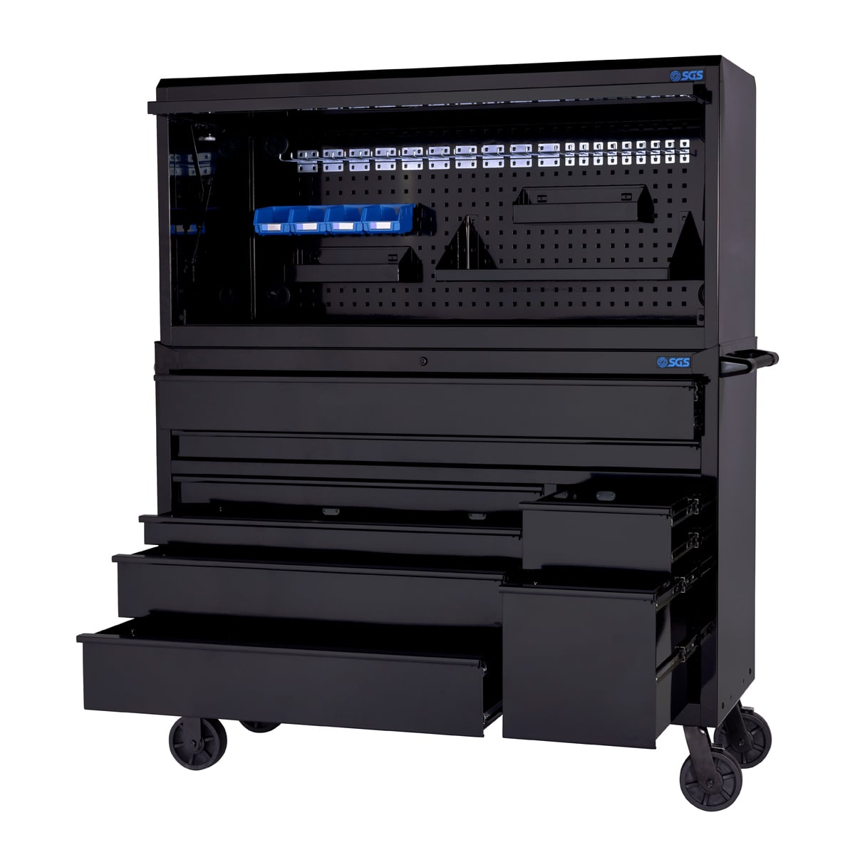 SGS 56in Roller Cabinet and Top Hutch | 8 Drawers | Black